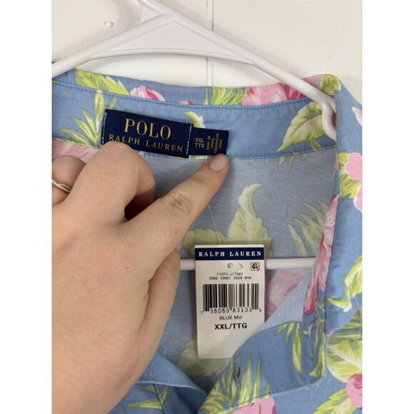 Auth POLO by RalphLauren Blue Light Green Multi Men's Polo Shirt XXL Beach - Picture 5 of 9